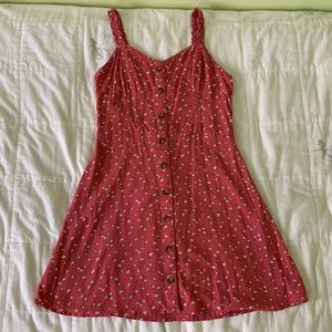 Hollister dark pink floral mini dress. Fit & flare, buttons. Medium.